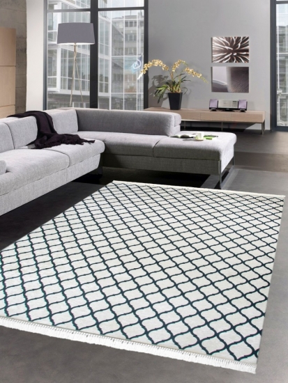 Waschbarer Teppich Print Teppich Küchenteppich creme schwarz marokkanisches Muster