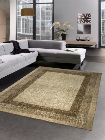 Moderner Teppich Kurzflor Wohnzimmerteppich braun beige