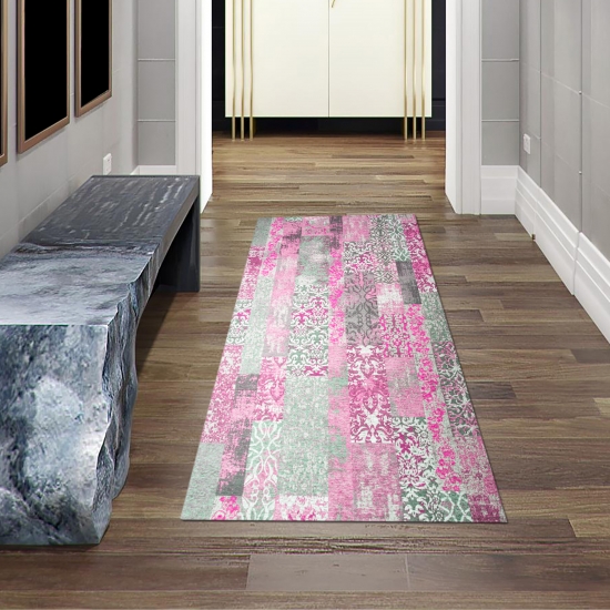 Kunstvolle Eleganz in Pink: Entdecken Sie unseren Teppichläufer - 80 x 250 cm - mit orientalischem Muster in grau