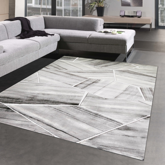 Teppich modern Wohnzimmerteppich geometrisches Muster grau