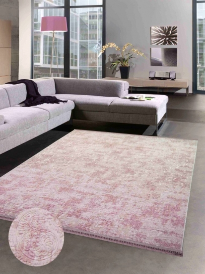 Teppich Paisley Muster Wohnzimmerteppich mit Fransen waschbar rosa