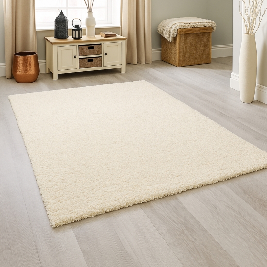 Shaggy Teppich in Creme – moderner Hochflor Teppich mit weicher Struktur und zeitlosem Design