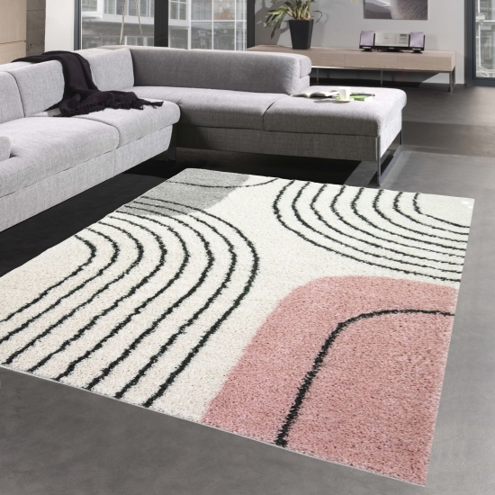 Designerteppich mit runden Mustern - rosa creme