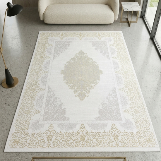 Teppich mit orientalischem Flair | luxuriös | weiß gold grau