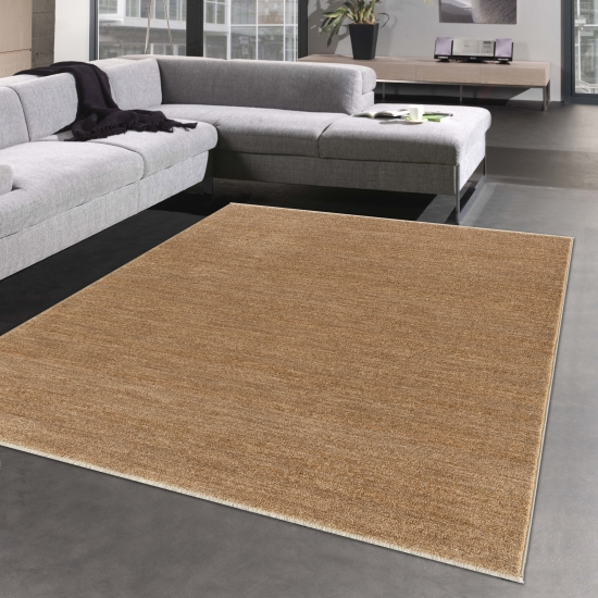 Kurzflor Teppich für Wohnzimmer | warm | Unifarbe kupfer