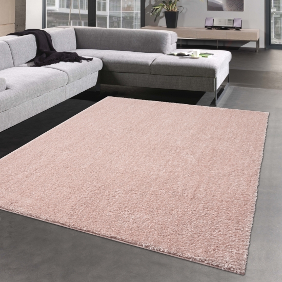 Waschbarer Shaggy Teppich für Gästezimmer – rutschfest – in rosa