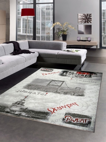 Designer Teppich Kurzflorteppich Istanbul Motiv grau schwarz
