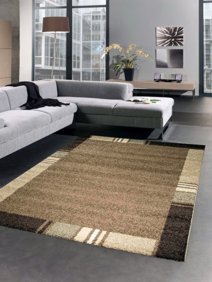 Moderner Teppich Kurzflorteppich Wohnzimmerteppich uni braun beige