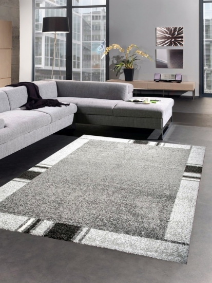Moderner Teppich Kurzflorteppich Wohnzimmerteppich grau