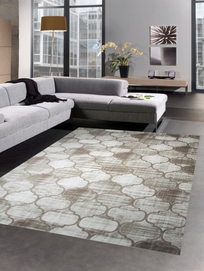 Moderner Teppich Kurzflor Teppich Wohnzimmerteppich beige braun marokkanisches Muster