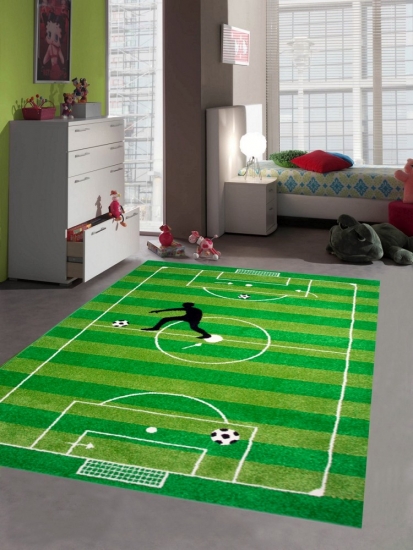 Kinderteppich Spielteppich Jungen Kinderzimmer Teppich Fußball grün