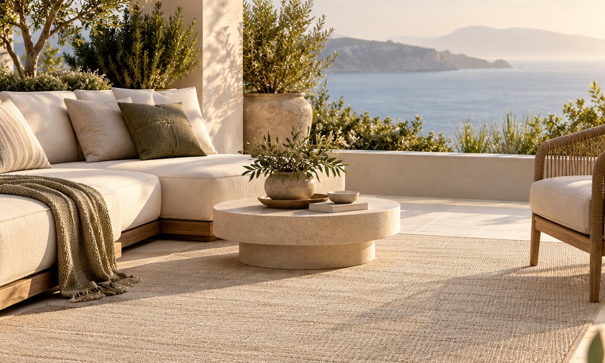 Teppich auf einer sonnigen Terrasse
