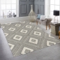 Preview: Moderner Teppich für Wohnzimmer und Flur in Grau und Beige mit Rautenmuster und Hoch-Tief-Effekt