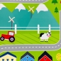 Preview: Rutschfester Kinderteppich strapazierfähig mit Stadt Motiv in Grün
