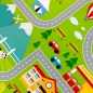 Preview: Rutschfester Kinderteppich strapazierfähig mit Stadt Motiv in Grün