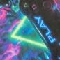 Mobile Preview: Auffälliger Gaming-Teppich mit lebendig-bunten neon-farbigen Symbolen und schwebendem Controller