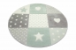 Preview: Kinderteppich Kinderzimmer Spiel Teppich Punkte Herz Stern Design grün grau creme