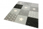 Preview: Kinderteppich Kinderzimmer Spiel Teppich Punkte Herz Stern Design creme schwarz grau