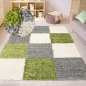 Preview: Hochflor Shaggy Teppich Karomuster türkis grau creme