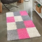 Preview: Hochflor Shaggy Teppich Karomuster rosa grau creme
