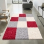 Preview: Shaggy Teppich Mehrfarbig Rot Grau Creme – moderner Hochflor Teppich mit Karomuster