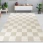 Preview: Wohnzimmerteppich im Karomuster flauschig robust in Creme Beige