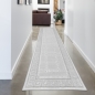 Preview: Teppich modern grau silber Bordüre Muster strapazierfähig elegant