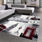 Preview: Designteppich London Patchwork Creme Grau mit roten Highlights