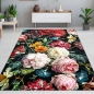 Preview: Teppich Wohnzimmer Designerteppich Blumen Herbstblumen Blumenstrauß schwarz rot