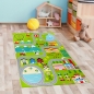 Preview: Rutschfester Kinderteppich strapazierfähig mit Stadt Motiv in Grün