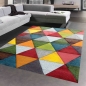 Preview: Abstrakter Wohnzimmer Teppich mit modernem bunten Dreiecksmuster Design orange grün rot - pflegeleicht