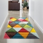 Preview: Abstrakter Wohnzimmer Teppich mit modernem bunten Dreiecksmuster Design orange grün rot - pflegeleicht