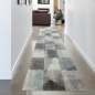 Preview: Abstrakter Teppich Flur Wohnzimmer modernes Karomuster in blau creme grau - pflegeleicht