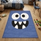 Preview: Design Kinderteppich Rund Blau Monster Look