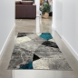 Preview: Abstrakter Wohnzimmer Teppich mit modernem marmorierten Wellen Rauten Design in grau blau - pflegeleicht