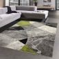 Preview: Abstrakter Wohnzimmer Teppich mit modernem marmorierten Wellen Rauten Design in grün grau - pflegeleicht