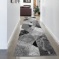 Preview: Abstrakter Wohnzimmer Teppich mit modernem marmorierten Wellen Rauten Design in grau schwarz - pflegeleicht