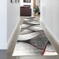 Preview: Teppich Wohnzimmer modernes Wellen Design in grau anthrazit rot - pflegeleicht