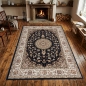 Preview: Teppich Dunkelblau Creme mit strukturiertem Medaillon Design