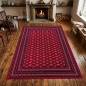 Preview: Teppich Rot Dunkelblau mit klarer Geometrie und Rahmenstruktur