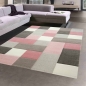 Preview: Designer Teppich Wohnzimmer mit Karo Muster in Creme Pink Grau