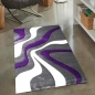 Preview: Stylischer Teppich mit Wellenoptik | in lila grau& weiß