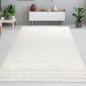 Preview: Hochflorteppich im Boho Style mit Kreis- und Rautenmster in Creme