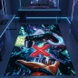 Preview: Auffälliger Gaming-Teppich mit lebendig-bunten neon-farbigen Symbolen und schwebendem Controller