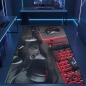 Preview: Epischer bedruckter Gaming-Teppich mit Konsole und Joysticks in elegantem Schwarz und leuchtendem Rot