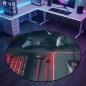 Preview: Epischer bedruckter Gaming-Teppich mit Konsole und Joysticks in elegantem Schwarz und leuchtendem Rot