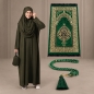 Preview: Dunkelgrünes Gebetsset mit Kleid Gebetsteppich und Zählkette