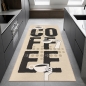 Preview: Grafischer Küchenteppich Beige mit Coffee-Typografie und Tassen