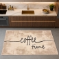 Preview: Grafischer Küchenteppich Beige mit Coffee-Time-Typografie und Linie