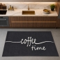 Preview: Grafischer Küchenteppich Schwarz mit Coffee-Time-Typografie und Linie